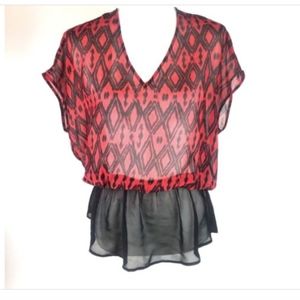 Eclair Nordstrom Sheer Emblem  Blouse A-386